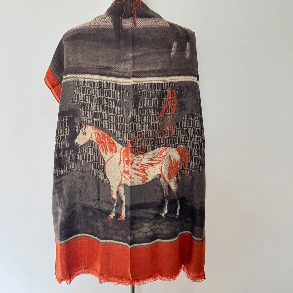 Etro Horse Pegasus‎ Wool Challis Scarf